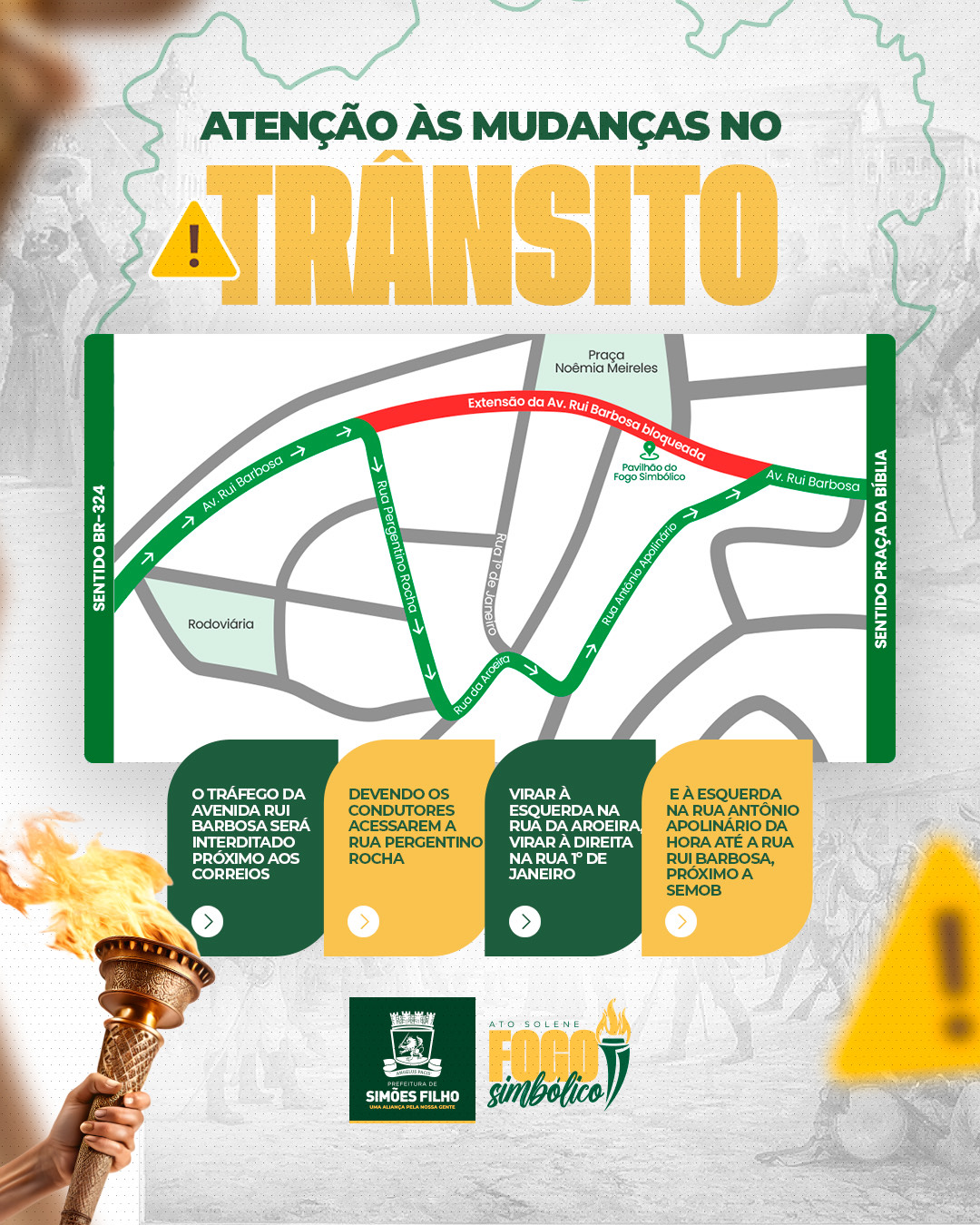 Trânsito sofre alterações temporárias durante Ato do Fogo Simbólico em Simões Filho