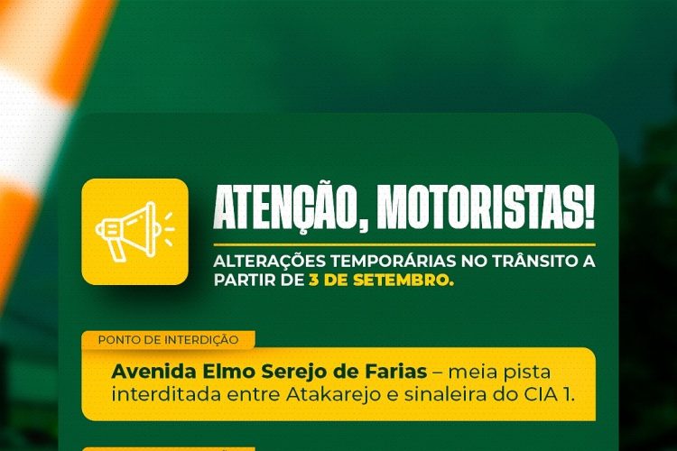 Prefeitura de Simões Filho comunica alterações no trânsito devido a obras da Embasa