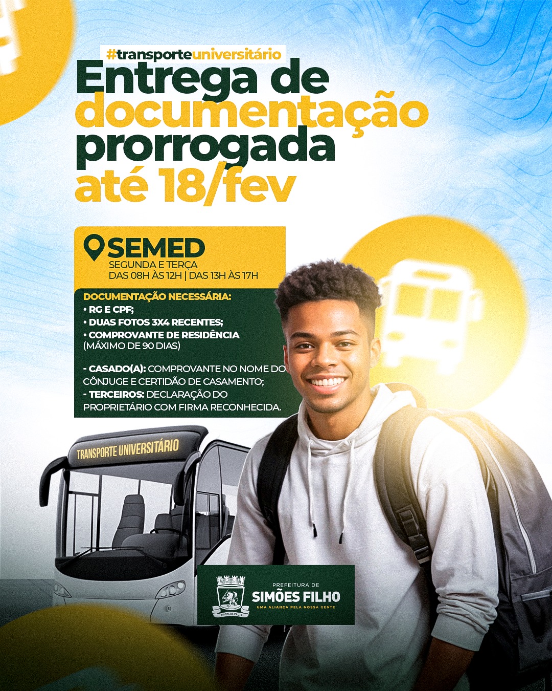 Prefeitura prorroga prazo para entrega de documentação do Transporte Universitário