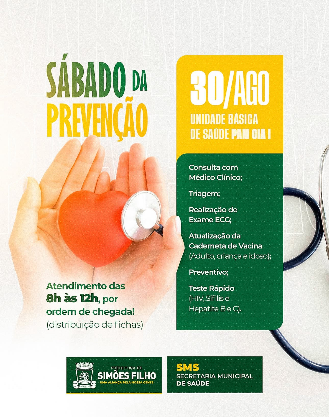 Simões Filho realiza Feira de Saúde neste sábado (30) na UBS PAMCIA, CIA 1