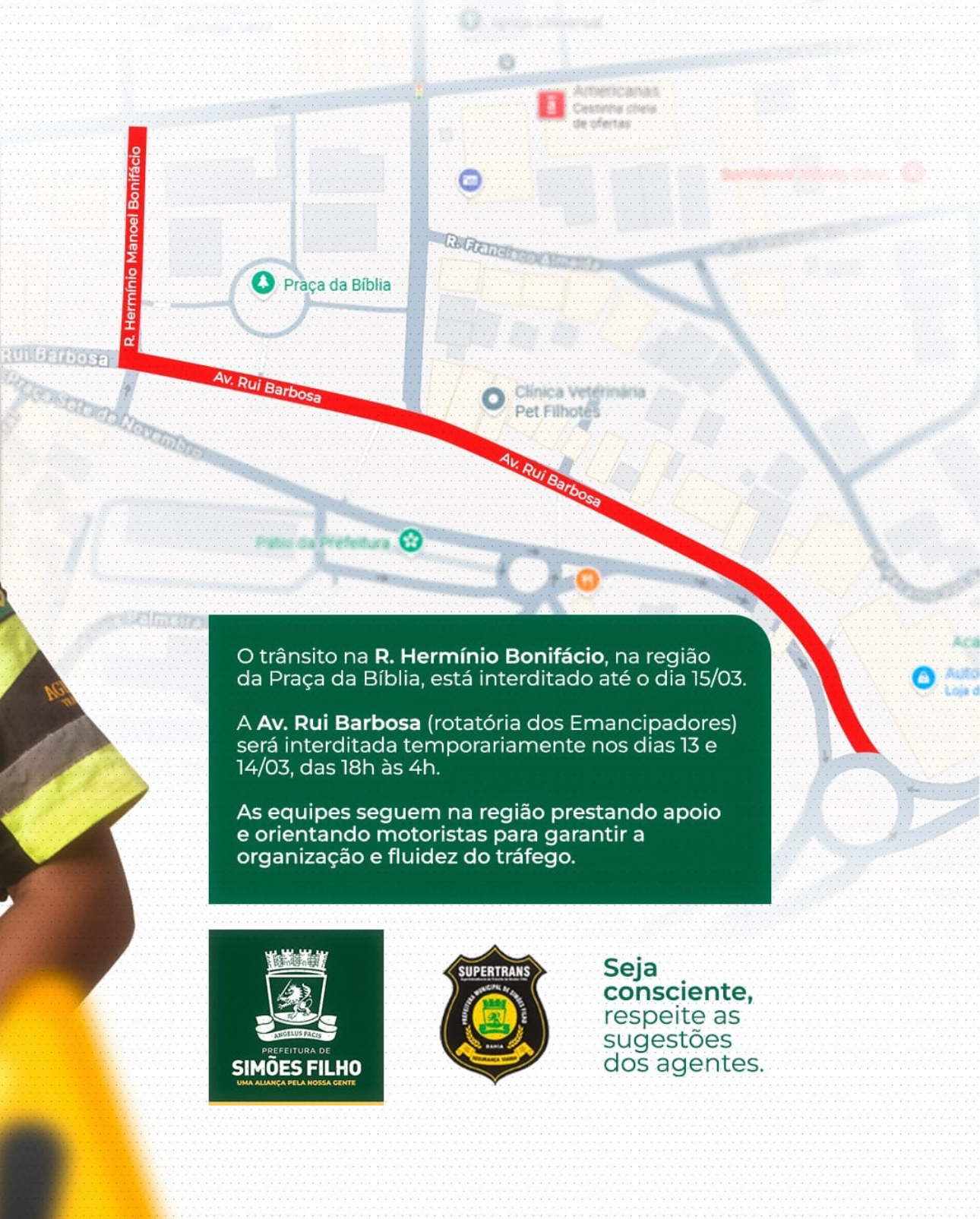 Interdições temporárias alteram o trânsito em vias da região central de Simões Filho