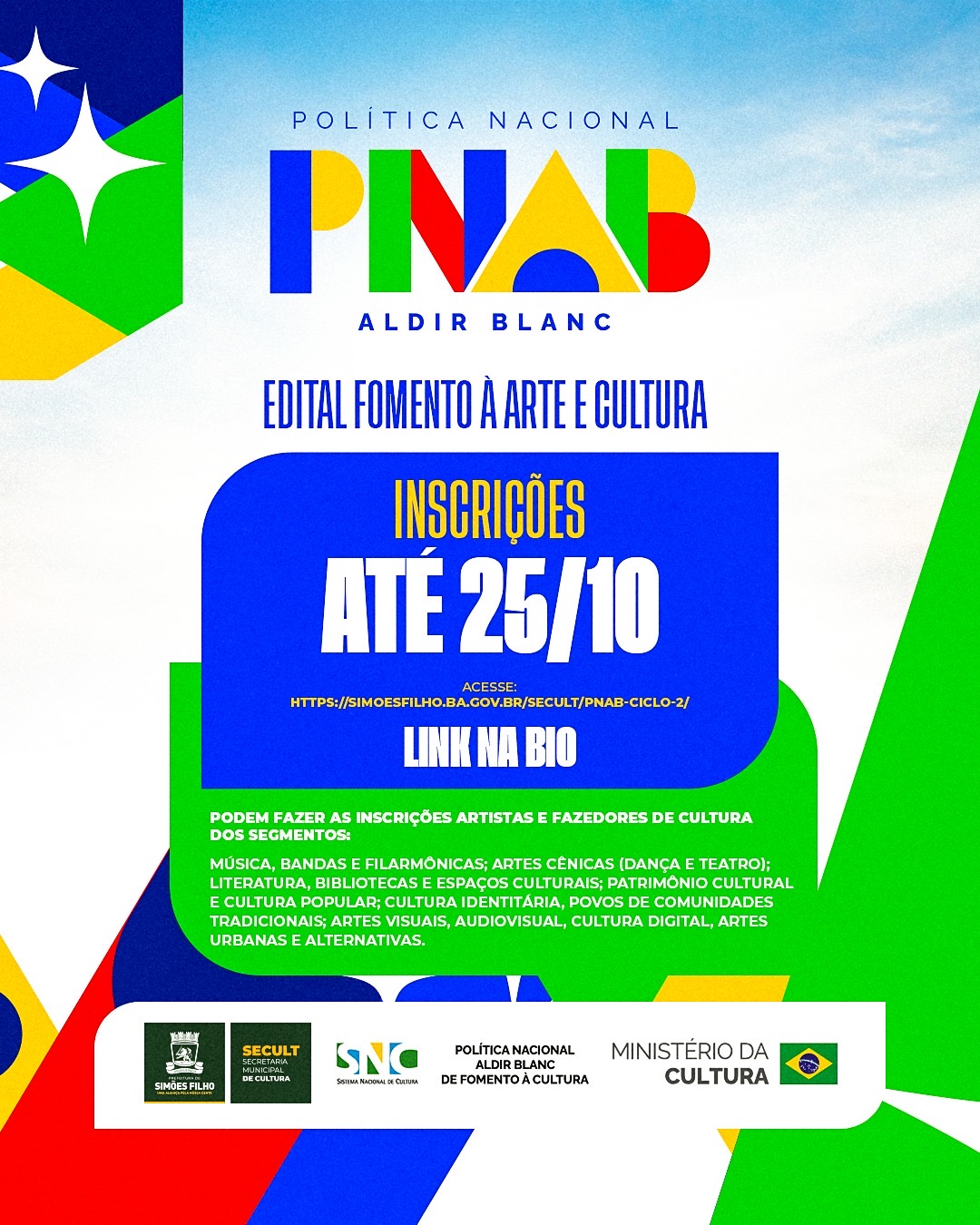 Prefeitura abre inscrições para Edital de Fomento à Arte e Cultura – Ciclo 02 da PNAB